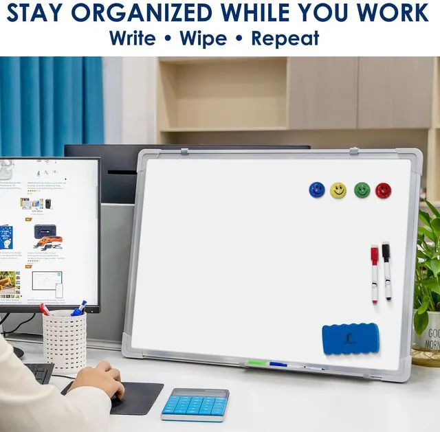 Alt view image 5 of 6 - Whiteboard Set, 24x18 in Dry Erase Board, Magnetic White Board for Wall Small Hanging Dry Wipe Marker Board with Magnetic Eraser, Markers & Magnets for Home, Office and Dorm