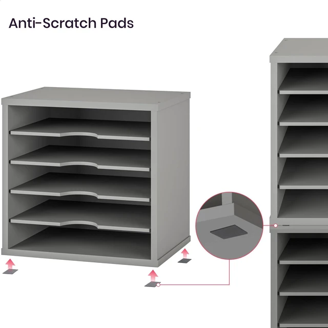 Alt view image 6 of 7 - 5-Tier File Organizer for Desk, Wooden Mail Sorter, Office Desk Organization, Paper Storage Organizers, Folder Holder for Desk, Letter Trays & Stacking Supports, Gray