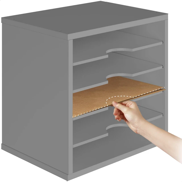 Alt view image 7 of 7 - 5-Tier File Organizer for Desk, Wooden Mail Sorter, Office Desk Organization, Paper Storage Organizers, Folder Holder for Desk, Letter Trays & Stacking Supports, Gray