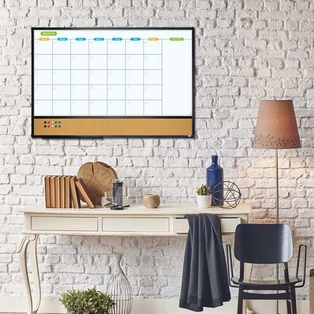 Alt view image 5 of 6 - Magnetic Calendar Whiteboard & Bulletin Corkboard Combination, Combo Board 36 x 24 Inch, Black Aluminum Frame Wall Mounted Board for Office Home and School with 10 Push Pins