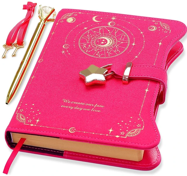 Main image of Diary with Lock and Keys for Girls Gift Ideas, 360 Pages Journal Elegant Gift Box for Teen Girls, B6 Kraft Pages Refillable Notebook with Pen and Bookmark for Writing, Astro Hot Pink