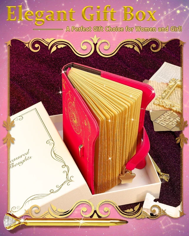 Alt view image 2 of 7 - Diary with Lock and Keys for Girls Gift Ideas, 360 Pages Journal Elegant Gift Box for Teen Girls, B6 Kraft Pages Refillable Notebook with Pen and Bookmark for Writing, Astro Hot Pink