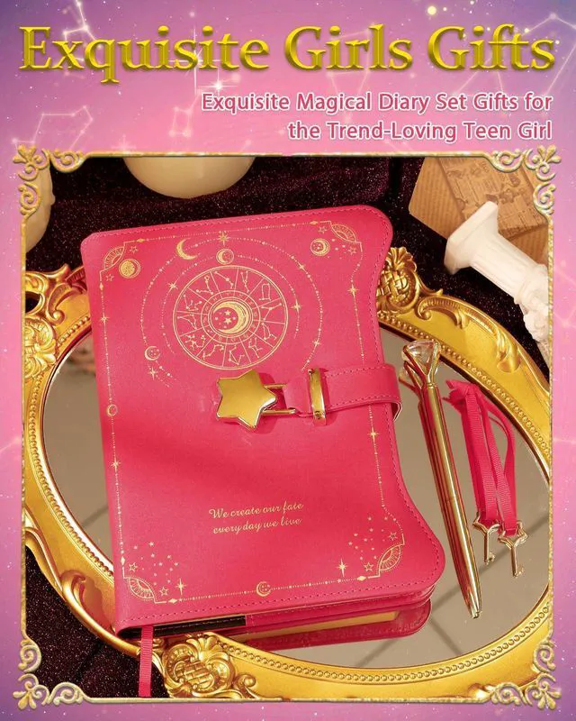 Alt view image 4 of 7 - Diary with Lock and Keys for Girls Gift Ideas, 360 Pages Journal Elegant Gift Box for Teen Girls, B6 Kraft Pages Refillable Notebook with Pen and Bookmark for Writing, Astro Hot Pink