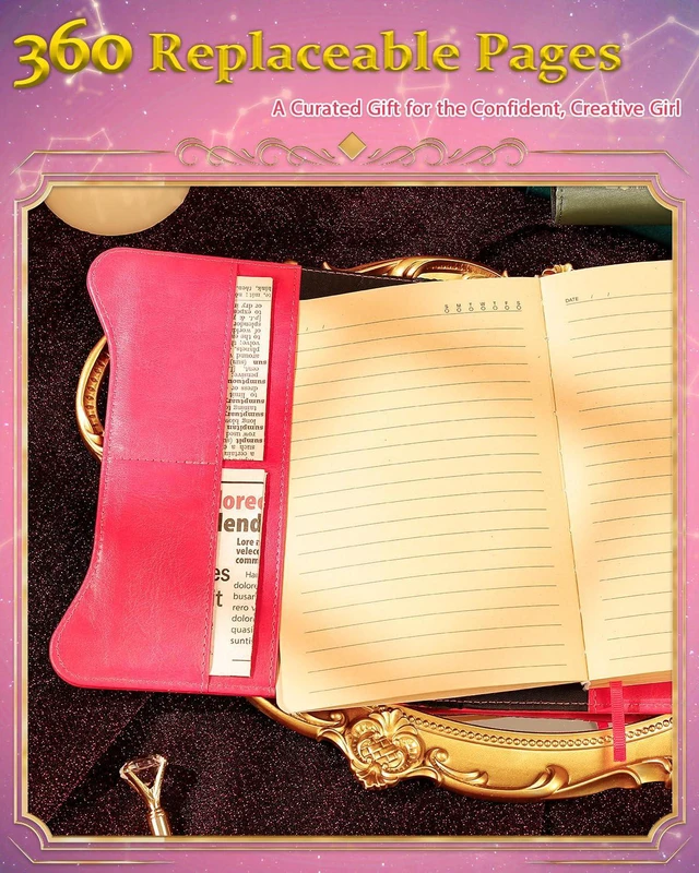 Alt view image 6 of 7 - Diary with Lock and Keys for Girls Gift Ideas, 360 Pages Journal Elegant Gift Box for Teen Girls, B6 Kraft Pages Refillable Notebook with Pen and Bookmark for Writing, Astro Hot Pink