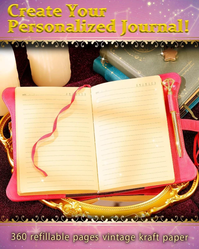 Alt view image 7 of 7 - Diary with Lock and Keys for Girls Gift Ideas, 360 Pages Journal Elegant Gift Box for Teen Girls, B6 Kraft Pages Refillable Notebook with Pen and Bookmark for Writing, Astro Hot Pink