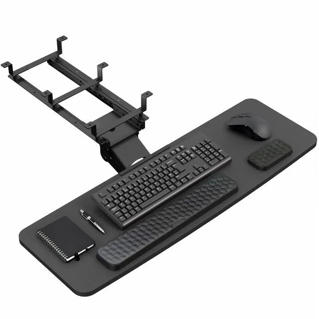 Main image of Premium Black Under Desk 34 x 11 in Keyboard Tray, MOUNT-KB34P-B Deluxe Adjustable Computer Keyboard & Mouse Platform Tray, Ergonomic Under Table Desk Mount Drawer with Padding