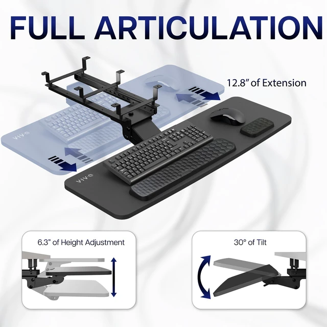 Alt view image 4 of 7 - Premium Black Under Desk 34 x 11 in Keyboard Tray, MOUNT-KB34P-B Deluxe Adjustable Computer Keyboard & Mouse Platform Tray, Ergonomic Under Table Desk Mount Drawer with Padding
