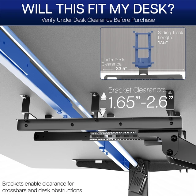 Alt view image 5 of 7 - Premium Black Under Desk 34 x 11 in Keyboard Tray, MOUNT-KB34P-B Deluxe Adjustable Computer Keyboard & Mouse Platform Tray, Ergonomic Under Table Desk Mount Drawer with Padding