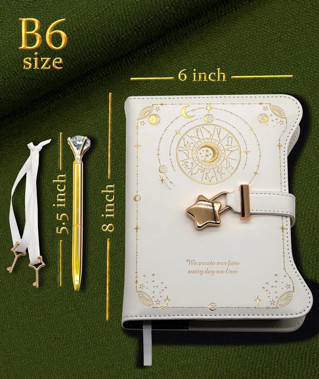 Alt view image 3 of 7 - Diary with Lock and Keys for Girls Gift Ideas, 360 Pages Journal Elegant Gift Box for Teen Girls, B6 Kraft Pages Refillable Notebook with Pen and Bookmark for Writing, Astro White