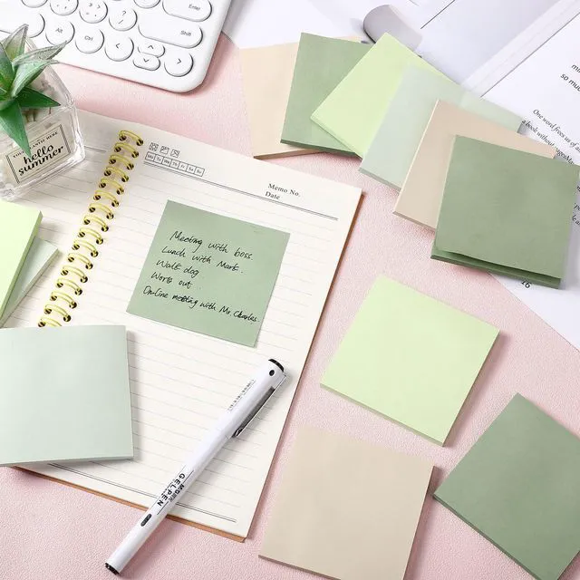Alt view image 5 of 6 - 12 Pads Sage Green Sticky Notes 3x3 50 Sheets Self Stick Notes Pads Memo Sage Green Office Supplies Vintage Aesthetic School Accessories Easy Peel Repositionable