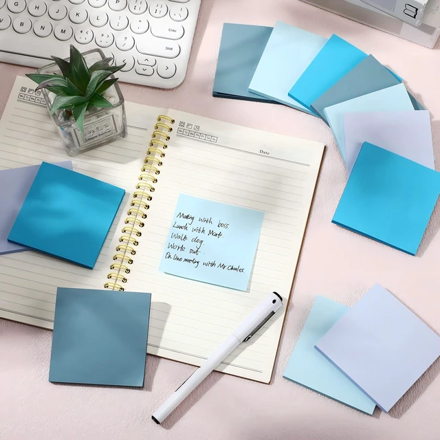 Alt view image 5 of 7 - 12 Pads Blue Sticky Notes 3x3 50 Sheets Self Stick Notes Pads Memo Earth Tone Office Supplies Vintage Aesthetic School Accessories Easy to Peel Repositionable