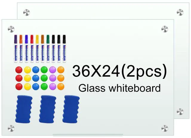 Main image of Glass White Board for Wall Dry Erase Board 36" x 24" (2pcs) Magnetic Presentation Whiteboard for Home, Office and School