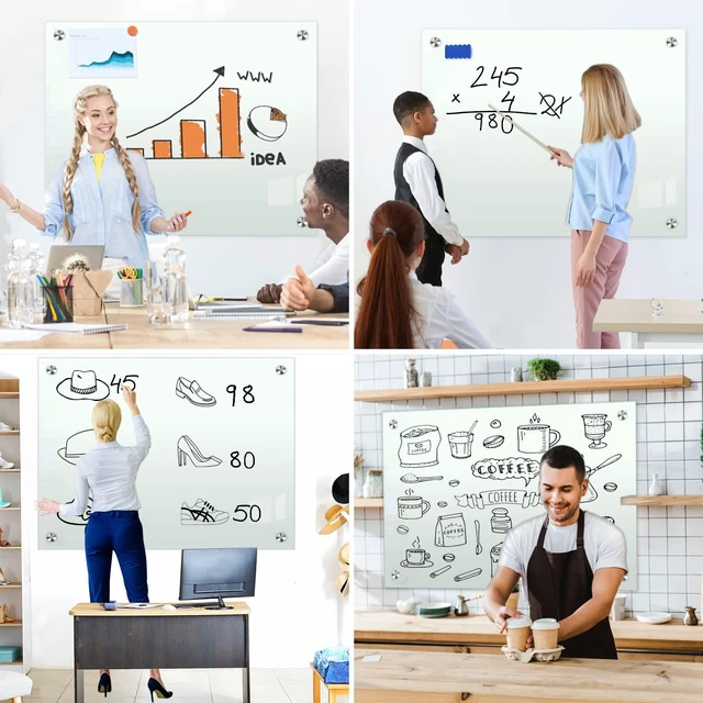 Alt view image 7 of 7 - Glass White Board for Wall Dry Erase Board 36" x 24" (2pcs) Magnetic Presentation Whiteboard for Home, Office and School