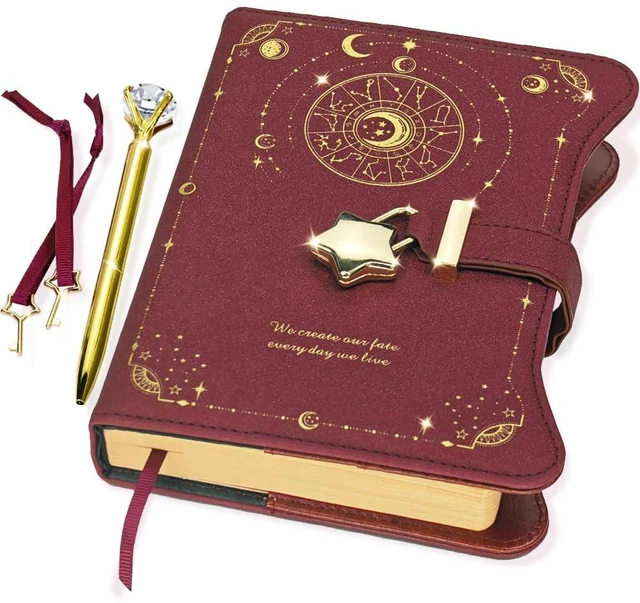 Main image of Diary with Lock and Keys for Girls Gift Ideas, 360 Pages Journal Elegant Gift Box for Teen Girls, B6 Kraft Pages Refillable Notebook with Pen and Bookmark for Writing, Astro Red