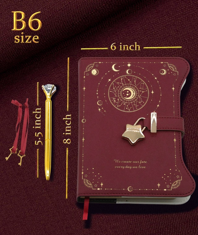 Alt view image 3 of 7 - Diary with Lock and Keys for Girls Gift Ideas, 360 Pages Journal Elegant Gift Box for Teen Girls, B6 Kraft Pages Refillable Notebook with Pen and Bookmark for Writing, Astro Red