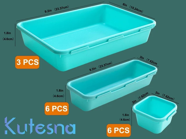 Alt view image 2 of 7 - 15PCS Interlocking Drawer Organizer, Plastic Desk Organizer Set 3-Size Versatile Storage Bins,BPA-free,Non-slip, Fits Any Drawer for Cosmetics,Bathroom, Tools,Kitchen and OfficeBlue&Green