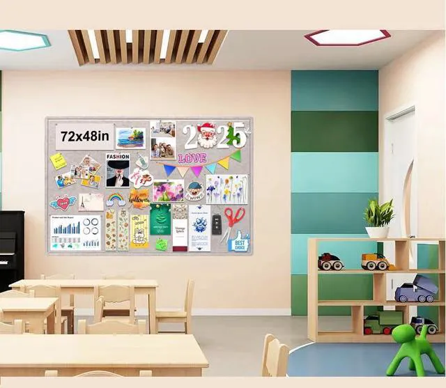 Alt view image 4 of 7 - Large Bulletin Board, Foldable 72x48 Inches Cork Board Alternative, Large Felt Board Decorative Pin Board for Wall, Foldable Photo Board Self-Adhesive Vision Board with 36 Pushpins Light Khaki