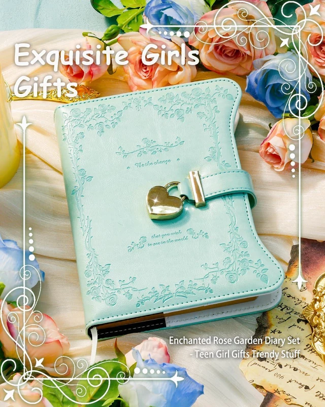 Alt view image 2 of 7 - Diary with Lock and Keys for Girls Gift Ideas, 360 Pages Journal Elegant Gift Box for Teen Girls, B6 Gold Edged Pages Refillable Notebook with Pen and Bookmark for Writing, Garden Aqua
