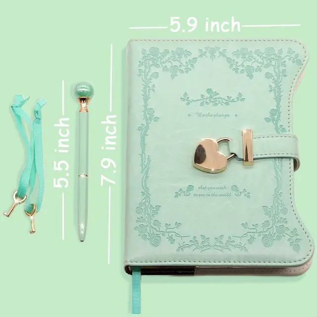 Alt view image 7 of 7 - Diary with Lock and Keys for Girls Gift Ideas, 360 Pages Journal Elegant Gift Box for Teen Girls, B6 Gold Edged Pages Refillable Notebook with Pen and Bookmark for Writing, Garden Aqua