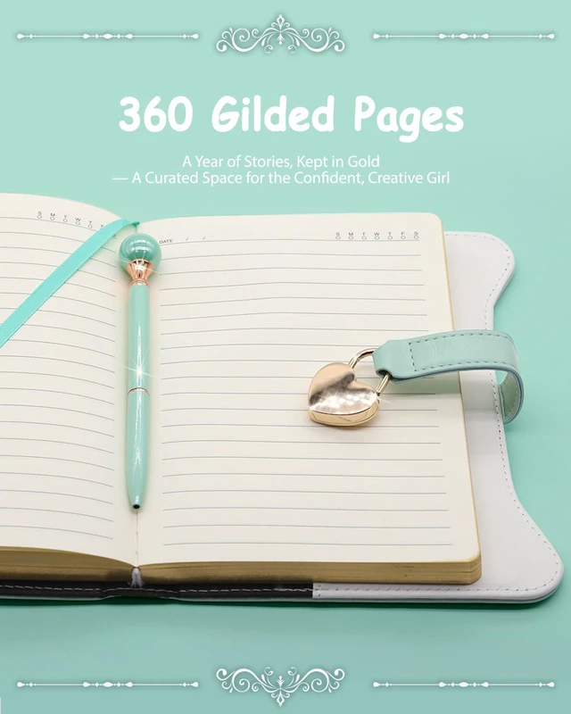 Alt view image 4 of 7 - Diary with Lock and Keys for Girls Gift Ideas, 360 Pages Journal Elegant Gift Box for Teen Girls, B6 Gold Edged Pages Refillable Notebook with Pen and Bookmark for Writing, Garden Aqua