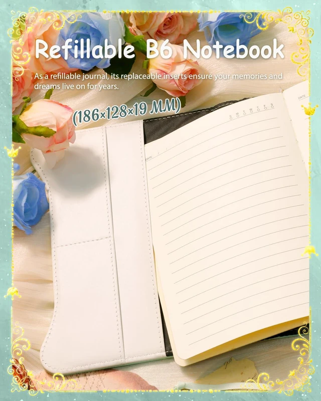 Alt view image 6 of 7 - Diary with Lock and Keys for Girls Gift Ideas, 360 Pages Journal Elegant Gift Box for Teen Girls, B6 Gold Edged Pages Refillable Notebook with Pen and Bookmark for Writing, Garden Aqua