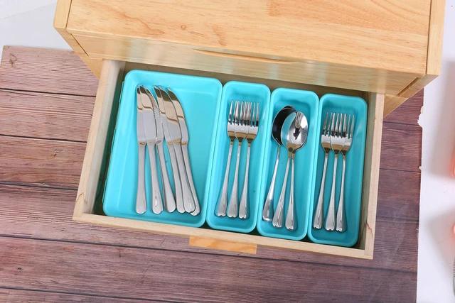 Alt view image 5 of 7 - 15PCS Interlocking Drawer Organizer, Plastic Desk Organizer Set 3-Size Versatile Storage Bins,BPA-free,Non-slip, Fits Any Drawer for Cosmetics,Bathroom, Tools,Kitchen and OfficeBlue&Green
