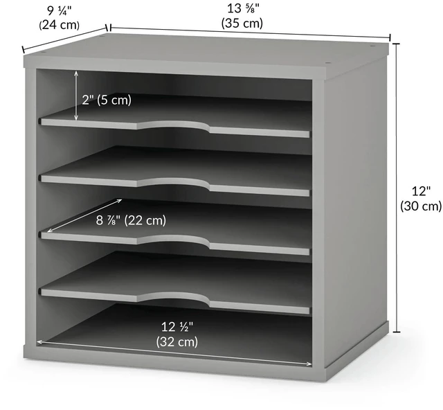 Alt view image 4 of 7 - 5-Tier File Organizer for Desk, Wooden Mail Sorter, Office Desk Organization, Paper Storage Organizers, Folder Holder for Desk, Letter Trays & Stacking Supports, Gray