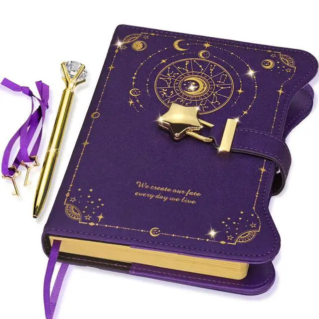 Main image of Diary with Lock and Keys for Girls Gift Ideas, 360 Pages Journal Elegant Gift Box for Teen Girls, B6 Kraft Pages Refillable Notebook with Pen and Bookmark for Writing, Astro Purple