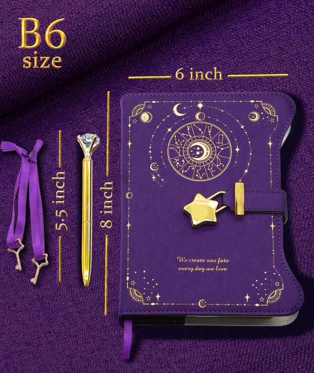 Alt view image 5 of 7 - Diary with Lock and Keys for Girls Gift Ideas, 360 Pages Journal Elegant Gift Box for Teen Girls, B6 Kraft Pages Refillable Notebook with Pen and Bookmark for Writing, Astro Purple
