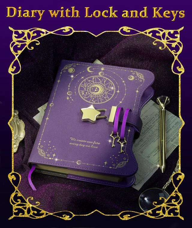 Alt view image 7 of 7 - Diary with Lock and Keys for Girls Gift Ideas, 360 Pages Journal Elegant Gift Box for Teen Girls, B6 Kraft Pages Refillable Notebook with Pen and Bookmark for Writing, Astro Purple