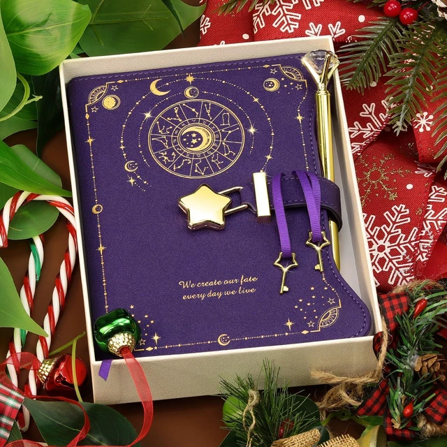 Alt view image 2 of 7 - Diary with Lock and Keys for Girls Gift Ideas, 360 Pages Journal Elegant Gift Box for Teen Girls, B6 Kraft Pages Refillable Notebook with Pen and Bookmark for Writing, Astro Purple