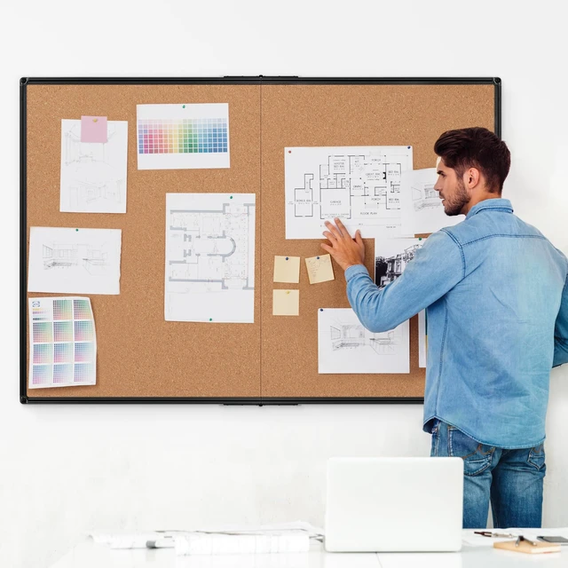 Alt view image 2 of 7 - Cork Board Bulletin Board 36 x 48, Foldable Notice Pin Board for Wall, Black Aluminum Framed 4x3 Corkboard, Large Wall Mounted Office Board with 36 Push Pins for School & Home