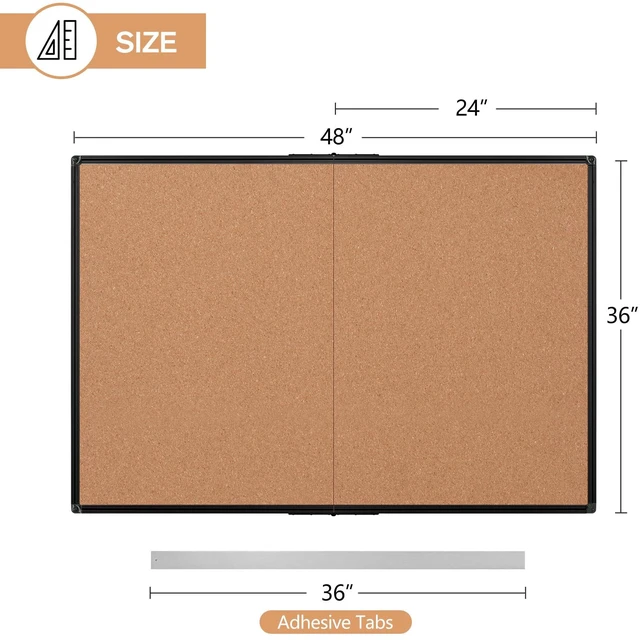 Alt view image 3 of 7 - Cork Board Bulletin Board 36 x 48, Foldable Notice Pin Board for Wall, Black Aluminum Framed 4x3 Corkboard, Large Wall Mounted Office Board with 36 Push Pins for School & Home
