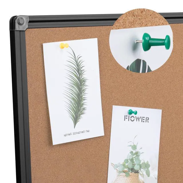 Alt view image 5 of 7 - Extra Large Cork Bulletin Board 48" X 48", Foldable Notice Pin Board for Wall, Black Aluminum Framed 4'x4' Corkboard, Wall Mounted Noticeboard with 36 Push Pins for School, Home & Office