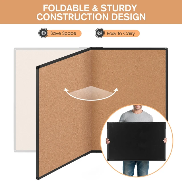 Alt view image 4 of 7 - Extra Large Cork Bulletin Board 48" X 48", Foldable Notice Pin Board for Wall, Black Aluminum Framed 4'x4' Corkboard, Wall Mounted Noticeboard with 36 Push Pins for School, Home & Office
