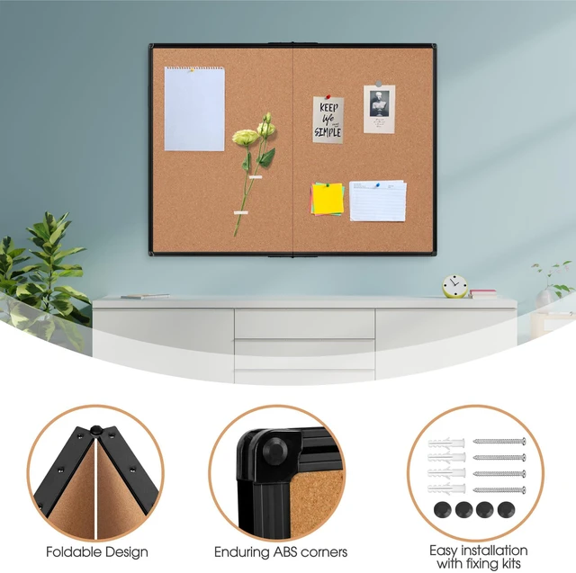 Alt view image 6 of 7 - Cork Board Bulletin Board 36 x 48, Foldable Notice Pin Board for Wall, Black Aluminum Framed 4x3 Corkboard, Large Wall Mounted Office Board with 36 Push Pins for School & Home