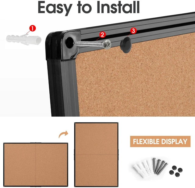 Alt view image 7 of 7 - Cork Board Bulletin Board 36 x 48, Foldable Notice Pin Board for Wall, Black Aluminum Framed 4x3 Corkboard, Large Wall Mounted Office Board with 36 Push Pins for School & Home