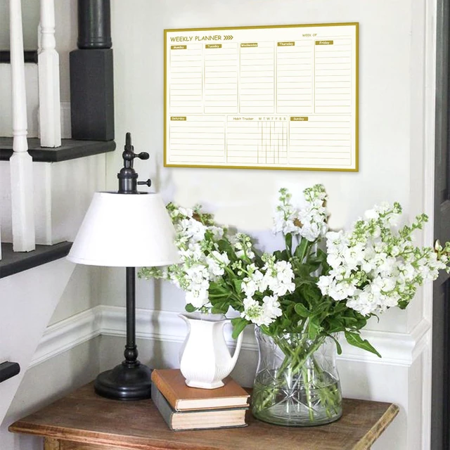 Alt view image 3 of 7 - Gold Weekly Dry Erase Board for Wall,12"x16",Gold Metal Frame Weekly Planner Whiteboard for to Do List, Memo, School, Home, Office, Kitchen-GZ