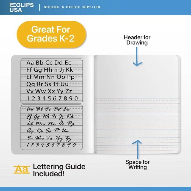 Alt view image 4 of 7 - Primary Composition Notebook K-2 Primary Ruled Composition Book Primary Writing Journal Bulk Grades K-2 Story Composition Notebooks For Kids 100 Sheets 200 Pages 7.5" x 9.75", 48 Pack, Assorted