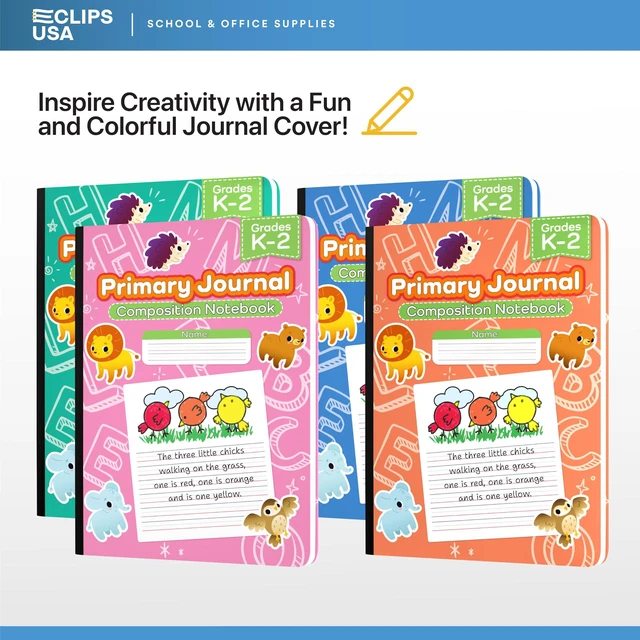 Alt view image 5 of 7 - Primary Composition Notebook K-2 Primary Ruled Composition Book Primary Writing Journal Bulk Grades K-2 Story Composition Notebooks For Kids 100 Sheets 200 Pages 7.5" x 9.75", 48 Pack, Assorted