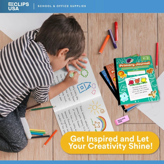 Alt view image 7 of 7 - Primary Composition Notebook K-2 Primary Ruled Composition Book Primary Writing Journal Bulk Grades K-2 Story Composition Notebooks For Kids 100 Sheets 200 Pages 7.5" x 9.75", 48 Pack, Assorted