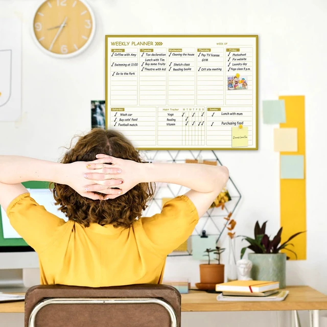 Alt view image 5 of 7 - Gold Weekly Dry Erase Board for Wall,12"x16",Gold Metal Frame Weekly Planner Whiteboard for to Do List, Memo, School, Home, Office, Kitchen-GZ