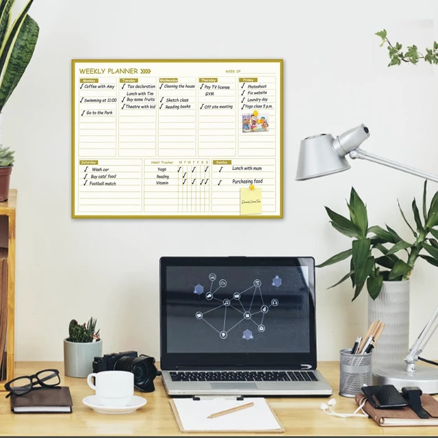 Alt view image 6 of 7 - Gold Weekly Dry Erase Board for Wall,12"x16",Gold Metal Frame Weekly Planner Whiteboard for to Do List, Memo, School, Home, Office, Kitchen-GZ