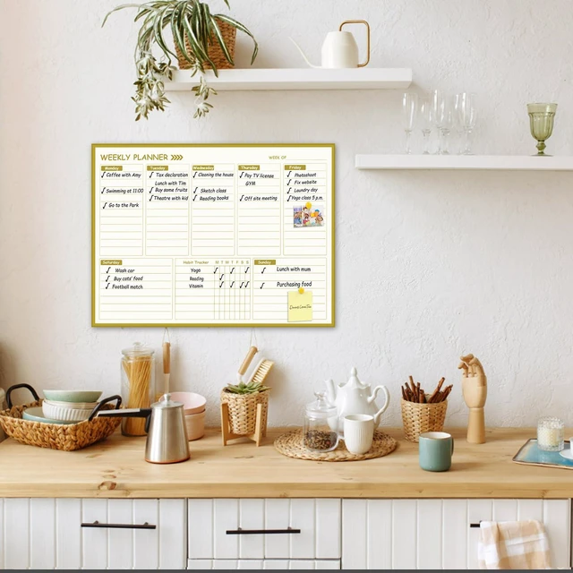 Alt view image 7 of 7 - Gold Weekly Dry Erase Board for Wall,12"x16",Gold Metal Frame Weekly Planner Whiteboard for to Do List, Memo, School, Home, Office, Kitchen-GZ