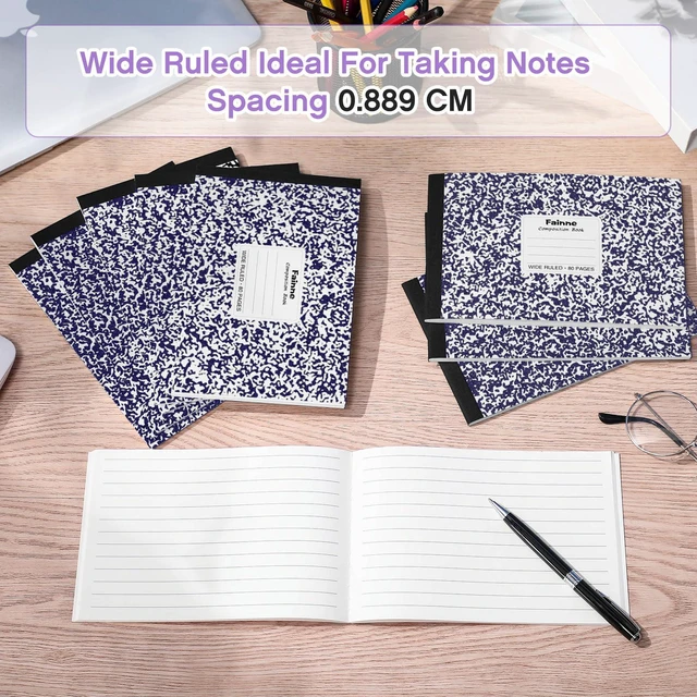 Alt view image 6 of 7 - Half Composition Books,Purple,Snowflake 20 Pack Bulk Journals for School Students, Wide Ruled 80 Sheets, 11/32 Inch Spacing, 4-7/8x7-1/2 Size, Primary Covers