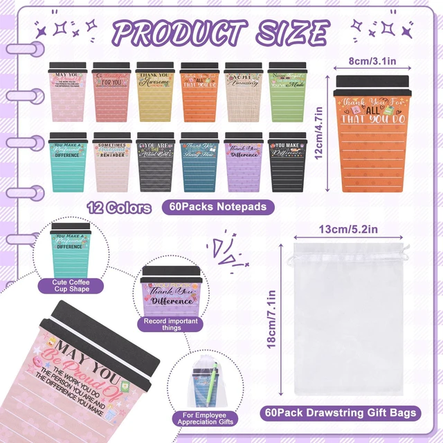 Alt view image 2 of 7 - 60 Set Employee Appreciation Gifts Bulk Team - 60Pack Coffee Cup Notepad+60 Ballpoint Pens+ 60 Drawstring Gift Bags, Bulk Gifts for Coworkers/Staffs/Teachers/Christmas