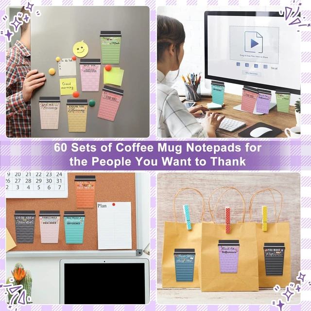 Alt view image 7 of 7 - 60 Set Employee Appreciation Gifts Bulk Team - 60Pack Coffee Cup Notepad+60 Ballpoint Pens+ 60 Drawstring Gift Bags, Bulk Gifts for Coworkers/Staffs/Teachers/Christmas