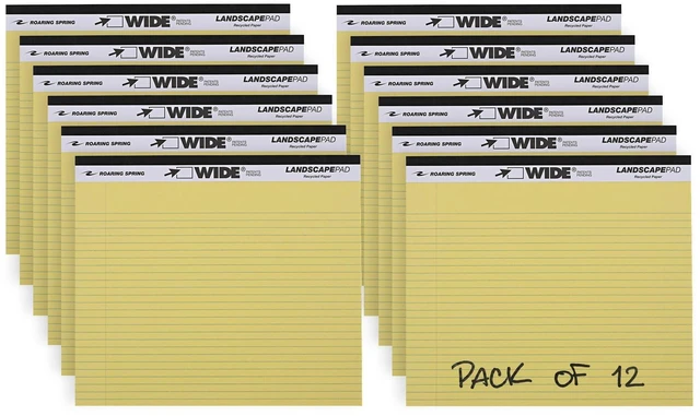 Main image of Wide Landscape Legal Pad, Canary Yellow, 12 Pads, 11" x 9.5", College-Ruled with Margin, 20 lb Recycled Paper, 40 Perforated Sheets, Made in USA 0070972745216