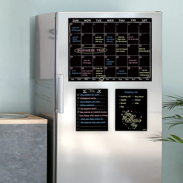 Alt view image 6 of 7 - Magnetic Chalkboard Monthly Calendar with neon Bright Liquid Chalk Markers Black Refrigerator Monthly Planning Board w/Bonus - Grocery List and Notepad for Kitchen Refrigerator