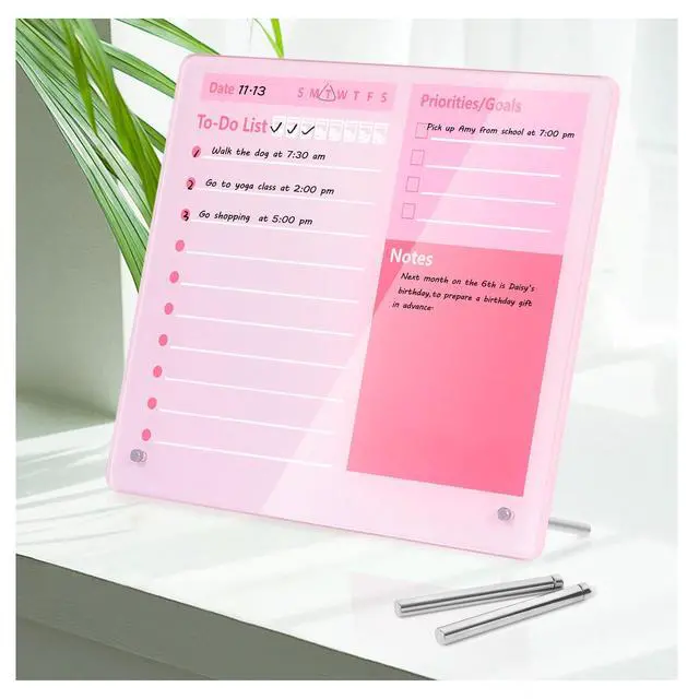 Main image of Desktop Thickened Acrylic Dry Erase Board to do List Planner Board,15.7"x11.8",Tabletop Whiteboard with Stand,Pink Office Supplie,Pink Dry Erase White Board for Office/Home/School